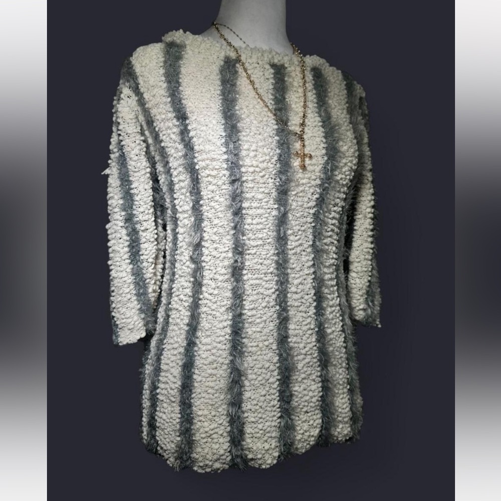 Lauren Michelle Cream and Gray Textured Fuzzy Sweater Dress/Top